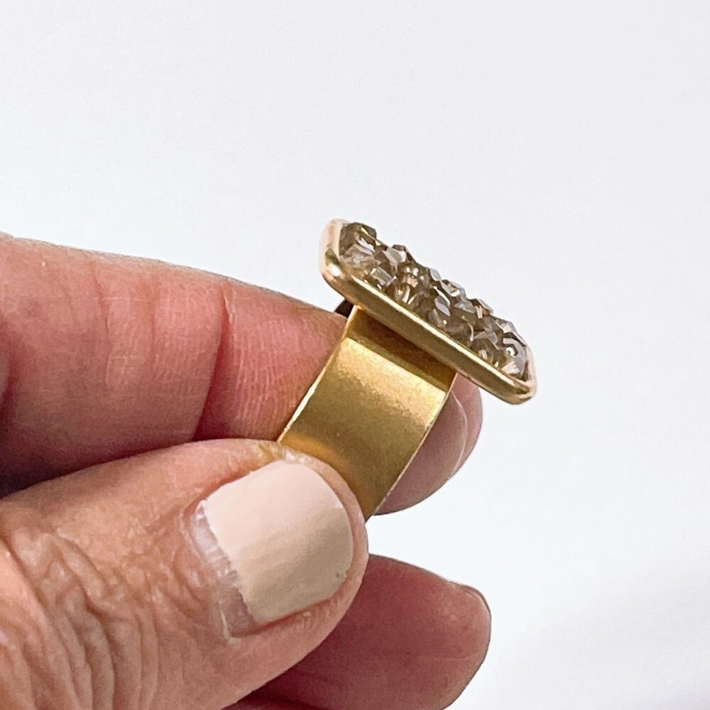 Gold-Tone Statement Ring With Rectangular Crystal… - image 5